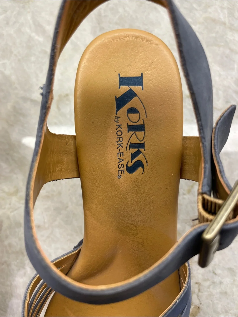 Korks Woven Strappy Slingback Sandals in Navy